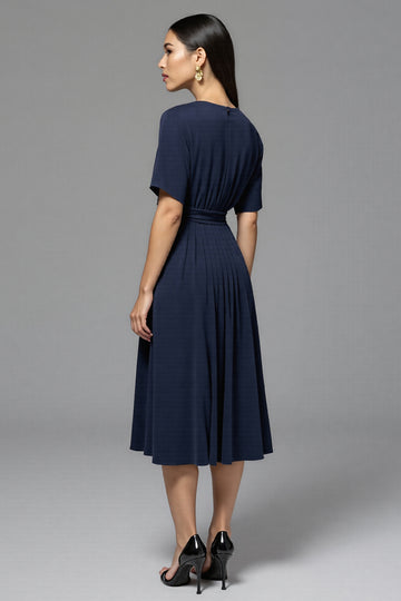 Navy A Line Round Neck Midi Work Dress